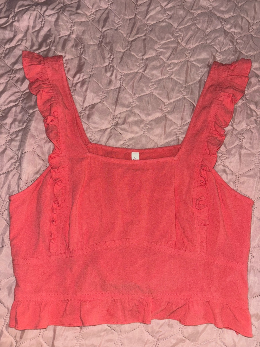 Gentle Fawn Coral Ruffle-Trim Square Crop Top